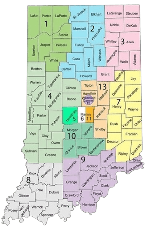 Indiana Soccer Referee Association district map